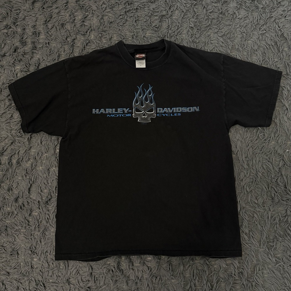 Vintage Harley Davidson Blue Flame Skull Shirt England Men's Size Xl USA Biker